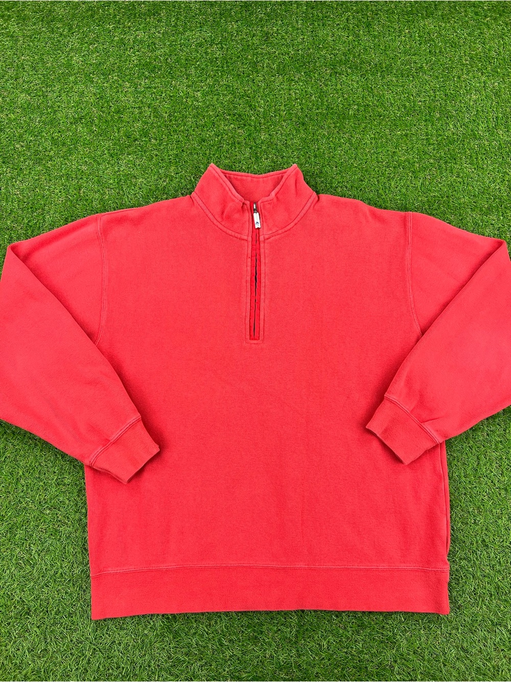 Orvis Signature Mock Neck 1/4 Zip Pullover Red Sweater OutDoor Hiking Men Sz L